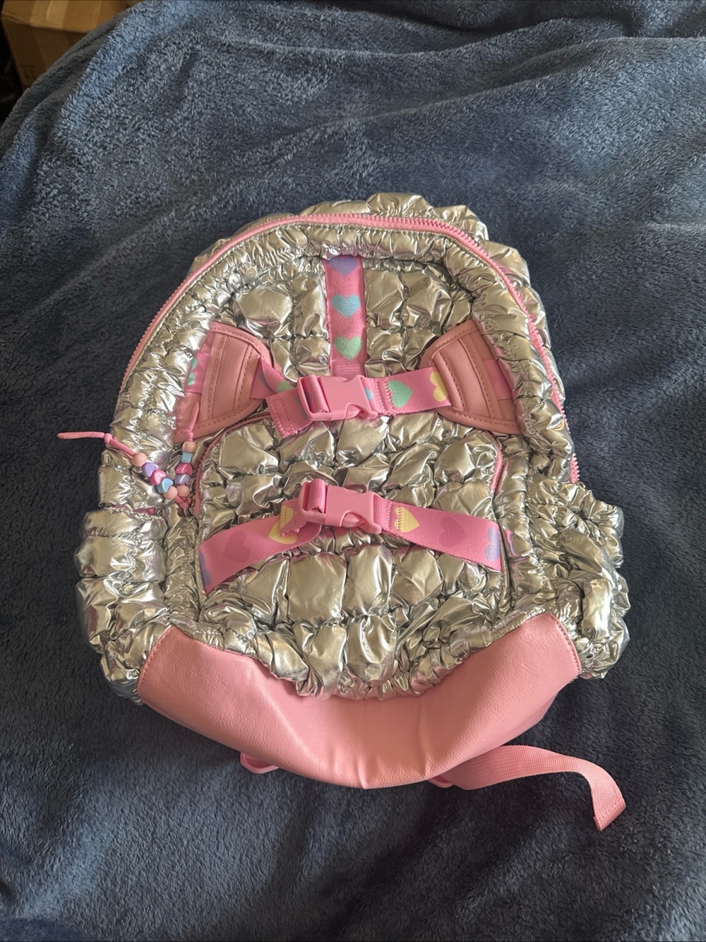 New Miss Gwen’s OMG Accessories Pink/Silver Backpack W/ hearts Adjusting Straps